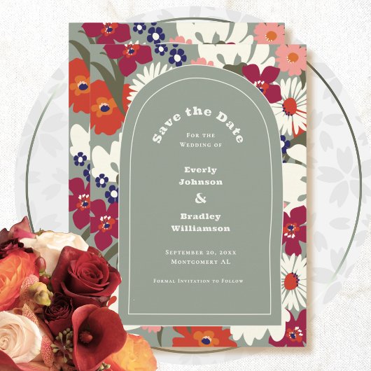 Invitation Boho Chic Floral Sage Green Modern Save the Date