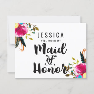 Invitation Boho Chic Floral Serez-vous ma servante d'honneur