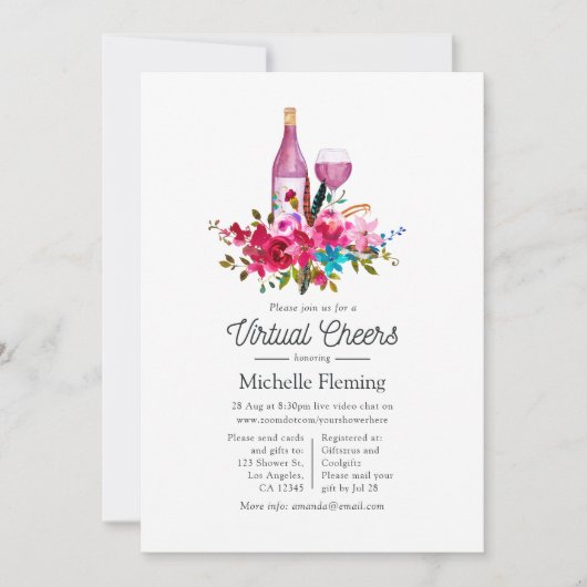 Invitation Boho Chic Floral Vin Thème Virtual Fête des mariée (Devant)