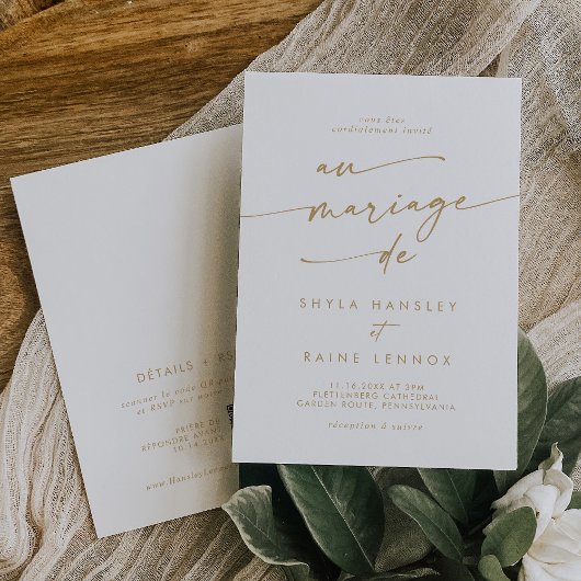 Invitation Boho Chic Gold et Blanc QR Code Mariage français