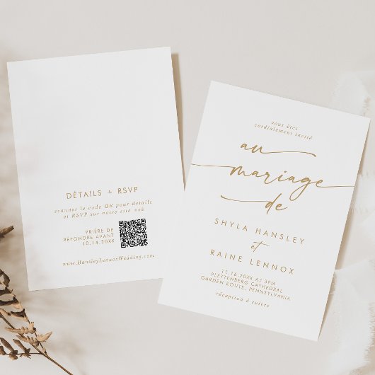 Invitation Boho Chic Gold et Blanc QR Code Mariage français