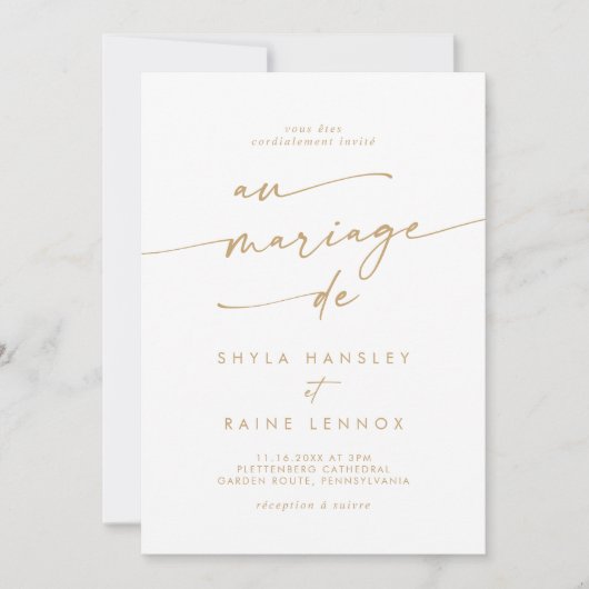 Invitation Boho Chic Gold et Blanc QR Code Mariage français (Devant)