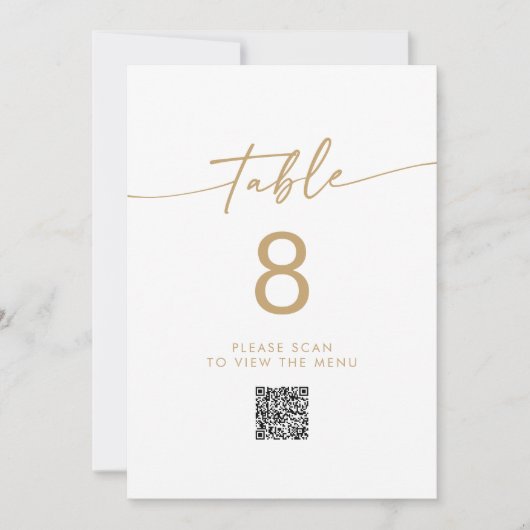 Invitation Boho Chic Gold et Blanc QR Code Numéro de tableau (Devant)