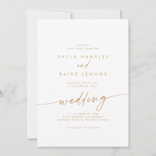 Invitation Boho Chic Gold et White Front et Back Mariage (Devant)
