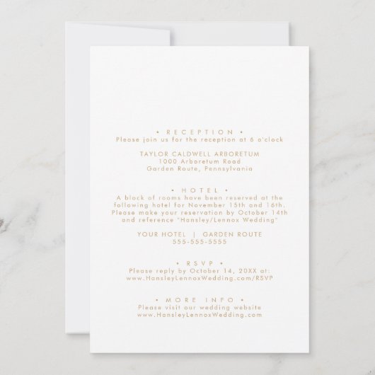 Invitation Boho Chic Gold et White Front et Back Mariage (Dos)