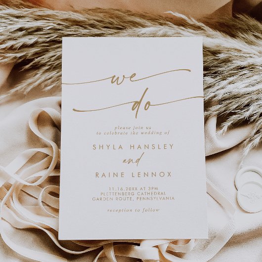 Invitation Boho Chic Gold et White We Do Mariage