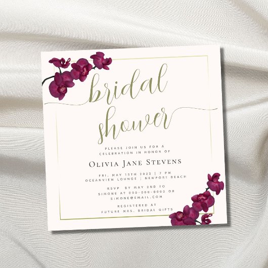 Invitation Boho Chic Gold Frame Purple Orchids Fête des marié