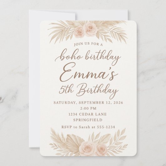 Invitation Boho Chic/Herbe de la Pampa (Devant)