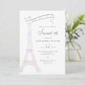 Invitation Boho Chic Iridescente Tour Eiffel Paris Sweet 16 (Debout devant)