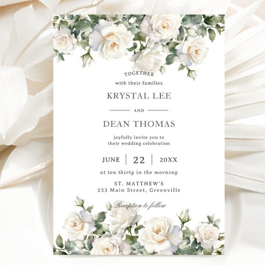 Invitation Boho Chic Ivory White Roses Floral Mariage