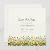Invitation Boho Chic Jaune Fleurs sauvages, Olive Enregistrer (Devant / Derrière)