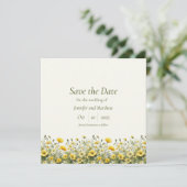Invitation Boho Chic Jaune Fleurs sauvages, Olive Enregistrer (Debout devant)