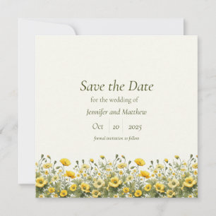 Invitation Boho Chic Jaune Fleurs sauvages, Olive Enregistrer