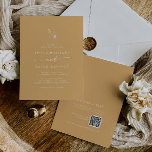 Invitation Boho Chic Jaune Marigold Monogramme QR Code Mariag