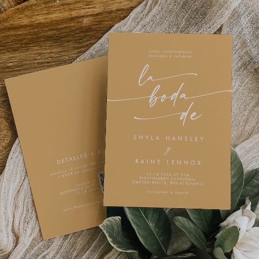 Invitation Boho Chic Jaune Marigold QR Code Espagnol Mariage