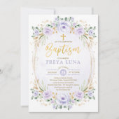 Invitation Boho Chic Lavender Or Floral Girl Baptême (Devant)