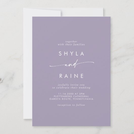 Invitation Boho Chic Lavender Plum Mariage Décontracté (Devant)