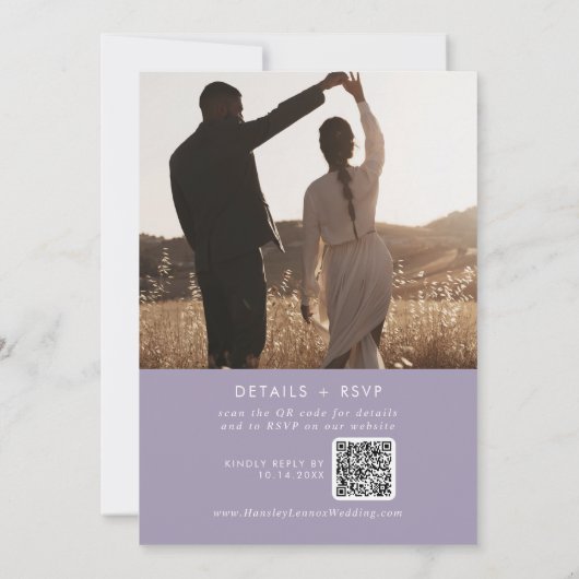Invitation Boho Chic Lavender Purple Photo QR Code Mariage (Dos)