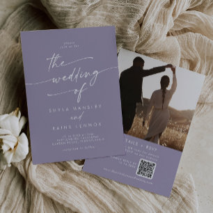 Invitation Boho Chic Lavender Purple Photo QR Code Mariage