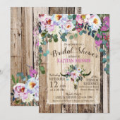 Invitation Boho Chic Longhorn Cow Crâne Floral Fête de l'mari (Devant / Derrière)