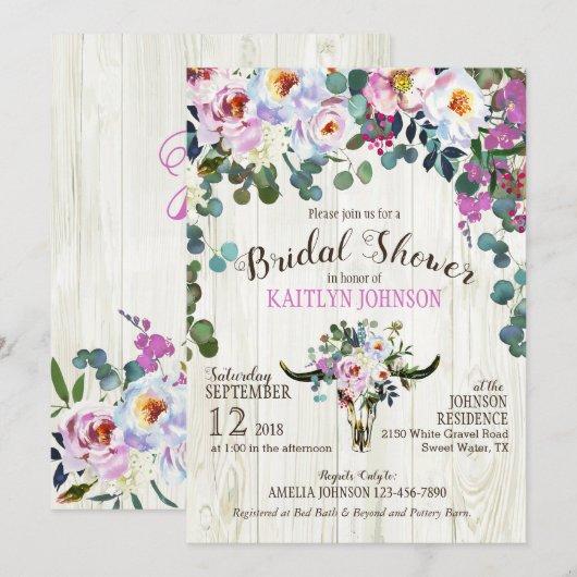 Invitation Boho Chic Longhorn Crâne de vache Fête des mariées (Devant / Derrière)