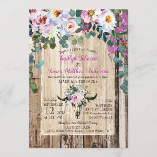 Invitation Boho Chic Longhorn Crâne de vache Mariage floral