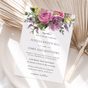 Invitation Boho Chic Magenta Rose violet mauve Mariage floral