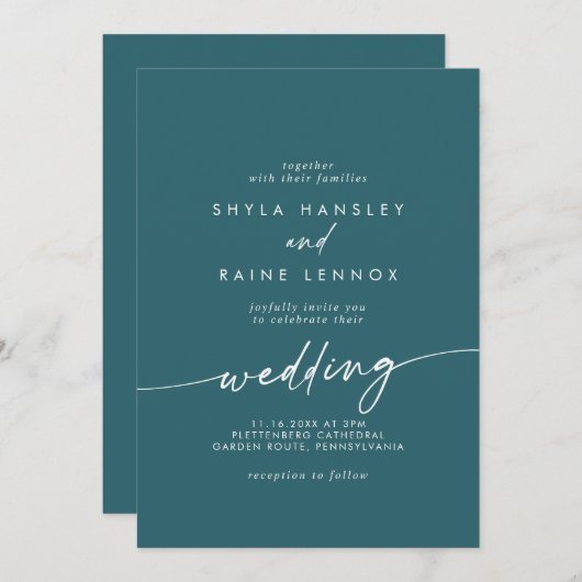 Invitation Boho Chic Mariage bleu Turquoise (Devant / Derrière)