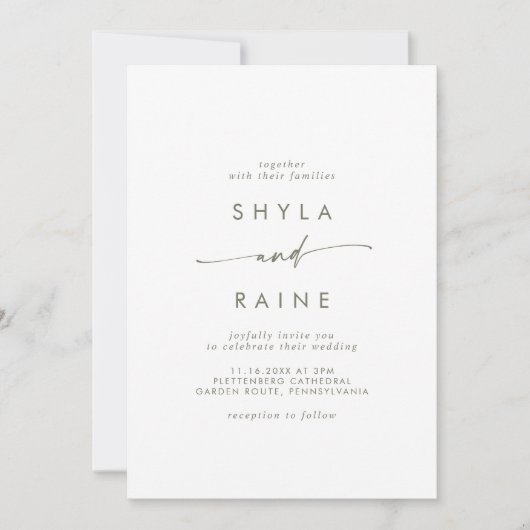 Invitation Boho Chic Mariage Décontracté vert et blanc (Devant)