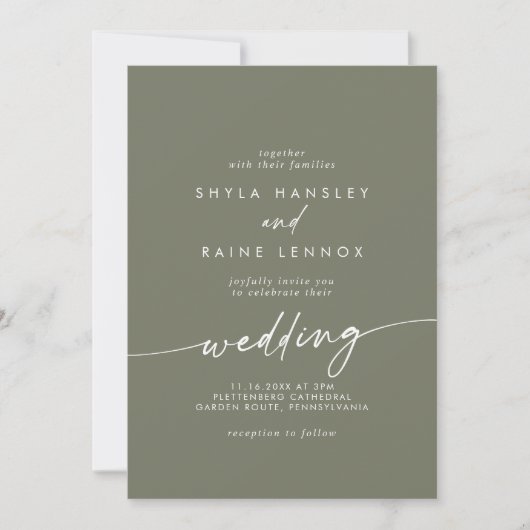 Invitation Boho Chic Mariage vert olive (Devant)