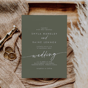 Invitation Boho Chic Mariage vert olive