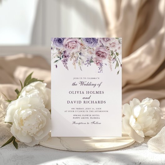Invitation Boho Chic Mauve Lilac Mariage Floral