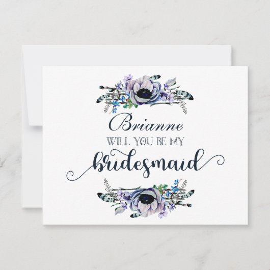 Invitation Boho Chic Mint & Navy Seras-Tu Ma Servante D'Époux (Devant)