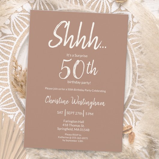 Invitation Boho Chic Mocha Cream Surprise 50th Birthday