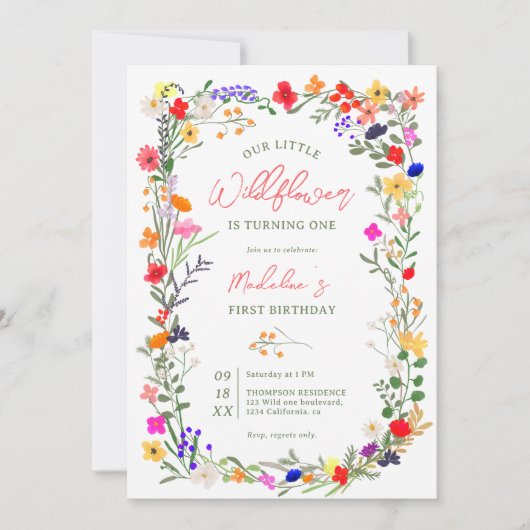Invitation Boho chic moderne fleurs sauvages éclatantes 1er a (Devant)