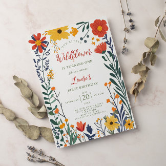 Invitation Boho chic moderne fleurs sauvages éclatantes 1er a