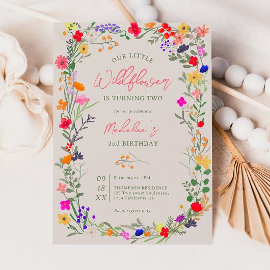 Invitation Boho chic moderne fleurs sauvages éclatantes 2e an