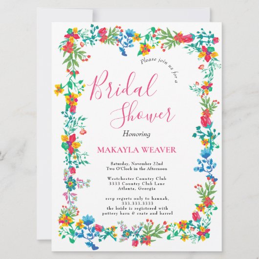 Invitation Boho chic moderne fleurs sauvages éclatantes douch (Devant)