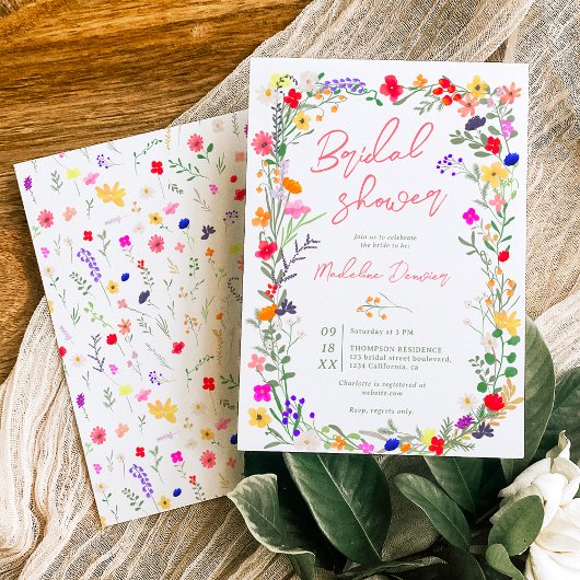 Invitation Boho chic moderne fleurs sauvages éclatantes douch