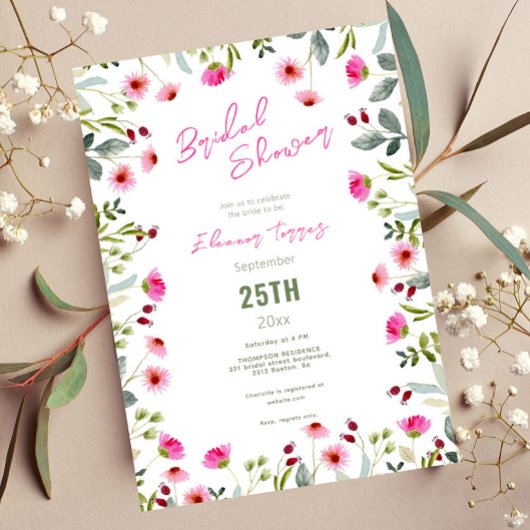 Invitation Boho chic moderne fleurs sauvages éclatantes douch
