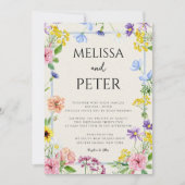 Invitation Boho chic moderne fleurs sauvages vives Mariage (Devant)