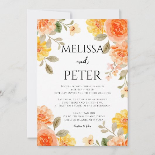 Invitation Boho chic moderne fleurs sauvages vives Mariage (Devant)