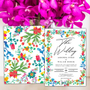 Invitation Boho chic moderne fleurs sauvages vives Mariage