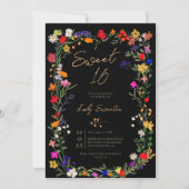 Invitation Boho chic moderne fleurs sauvages vives Sweet 16 (Devant)
