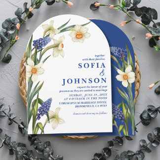 Invitation Boho Chic navy blue and white floral Wedding 