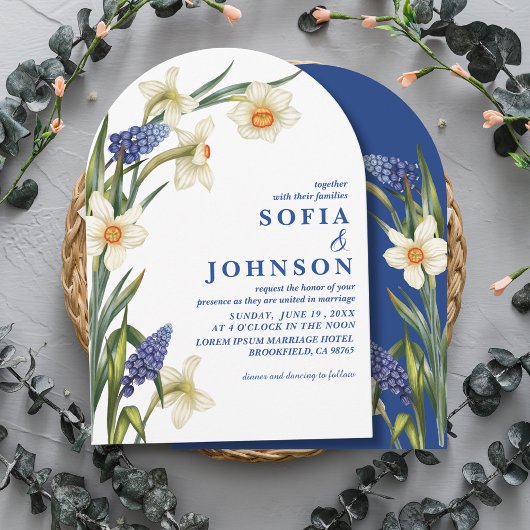 Invitation Boho Chic navy blue and white floral Wedding 