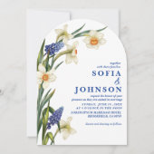 Invitation Boho Chic navy blue and white floral Wedding  (Devant)