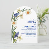 Invitation Boho Chic navy blue and white floral Wedding  (Debout devant)