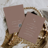 Invitation Boho Chic Neutral Taupe Monogramme QR Code Mariage