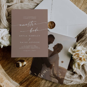 Invitation Boho Chic Neutral Taupe Photo Mariage espagnol